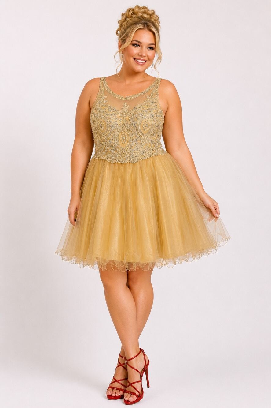 Let's Gold Jeweled Tulle Homecoming Dress - Size 3XL